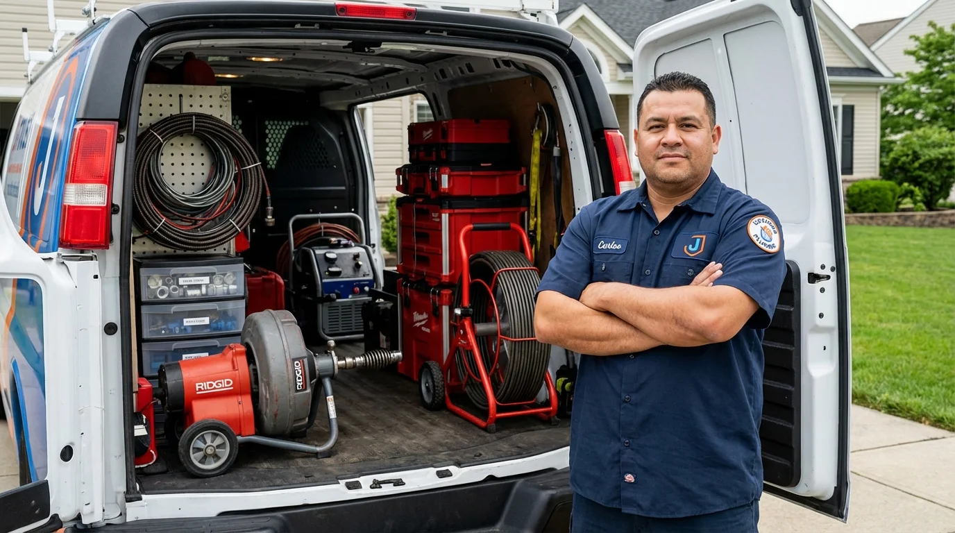 Professional drain cleaning equipment and Johns Plumbing LLC plumber in Merchantville