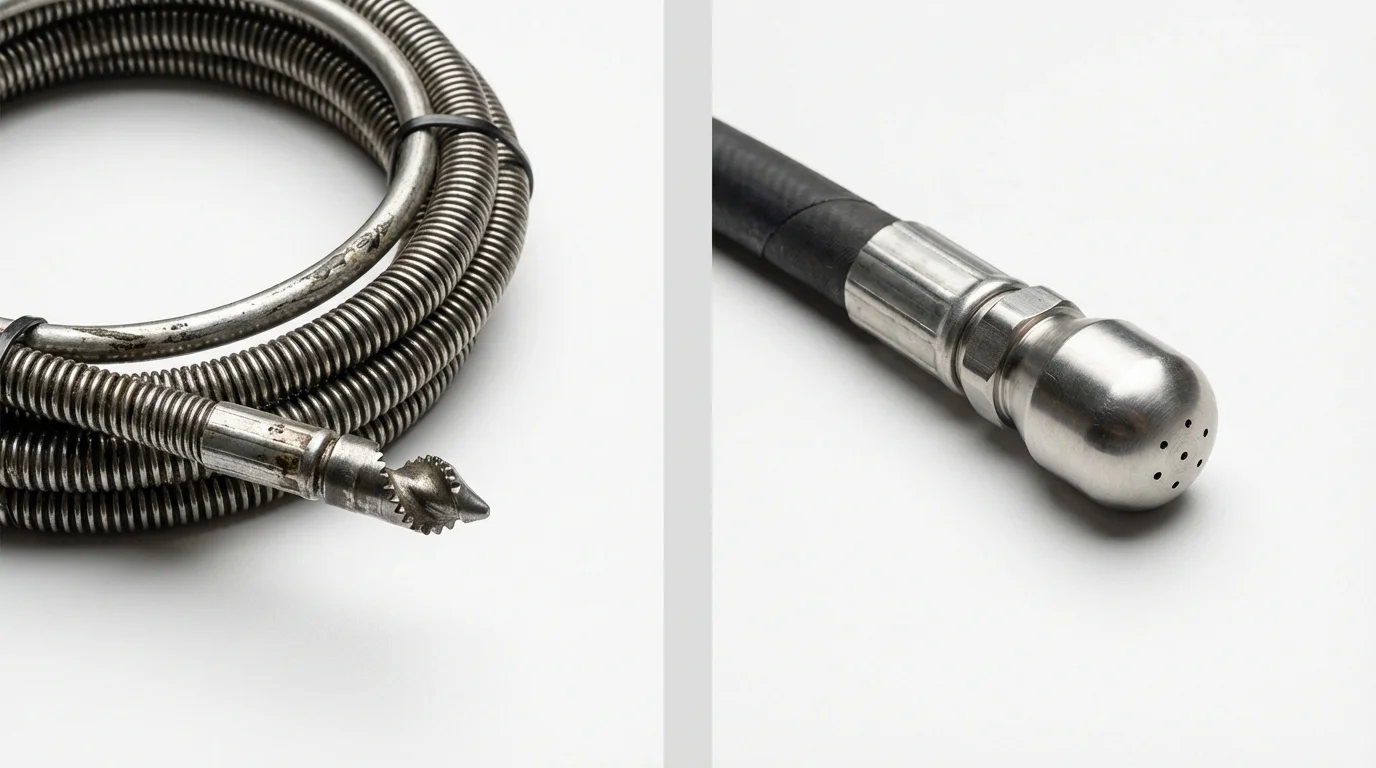 Drain snake cable and hydro jetting nozzle used for drain cleaning in Merchantville, NJ