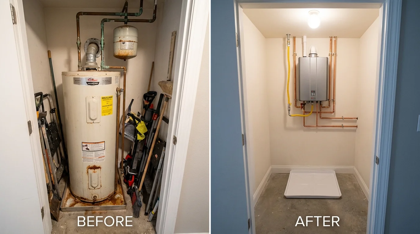 Tank water heater versus wall-mounted tankless unit comparison for Merchantville, NJ homeowners