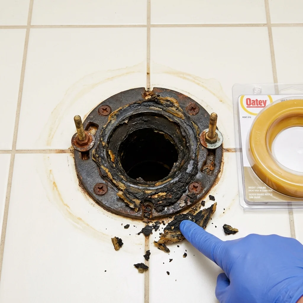 Failed wax ring showing water seepage at the base of a toilet in a Merchantville, NJ home