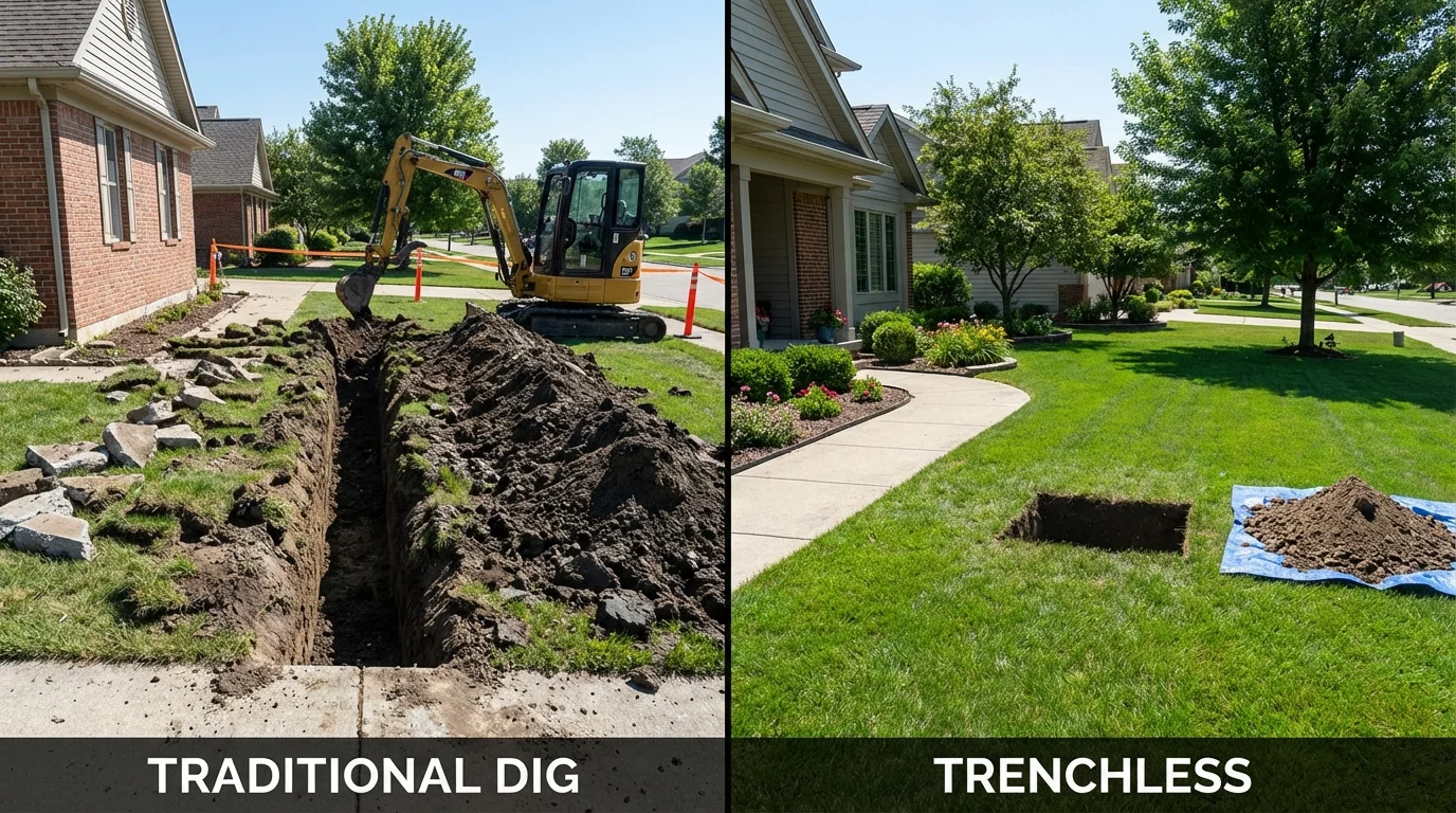 Trenchless sewer repair with minimal yard damage versus traditional excavation in Merchantville, NJ